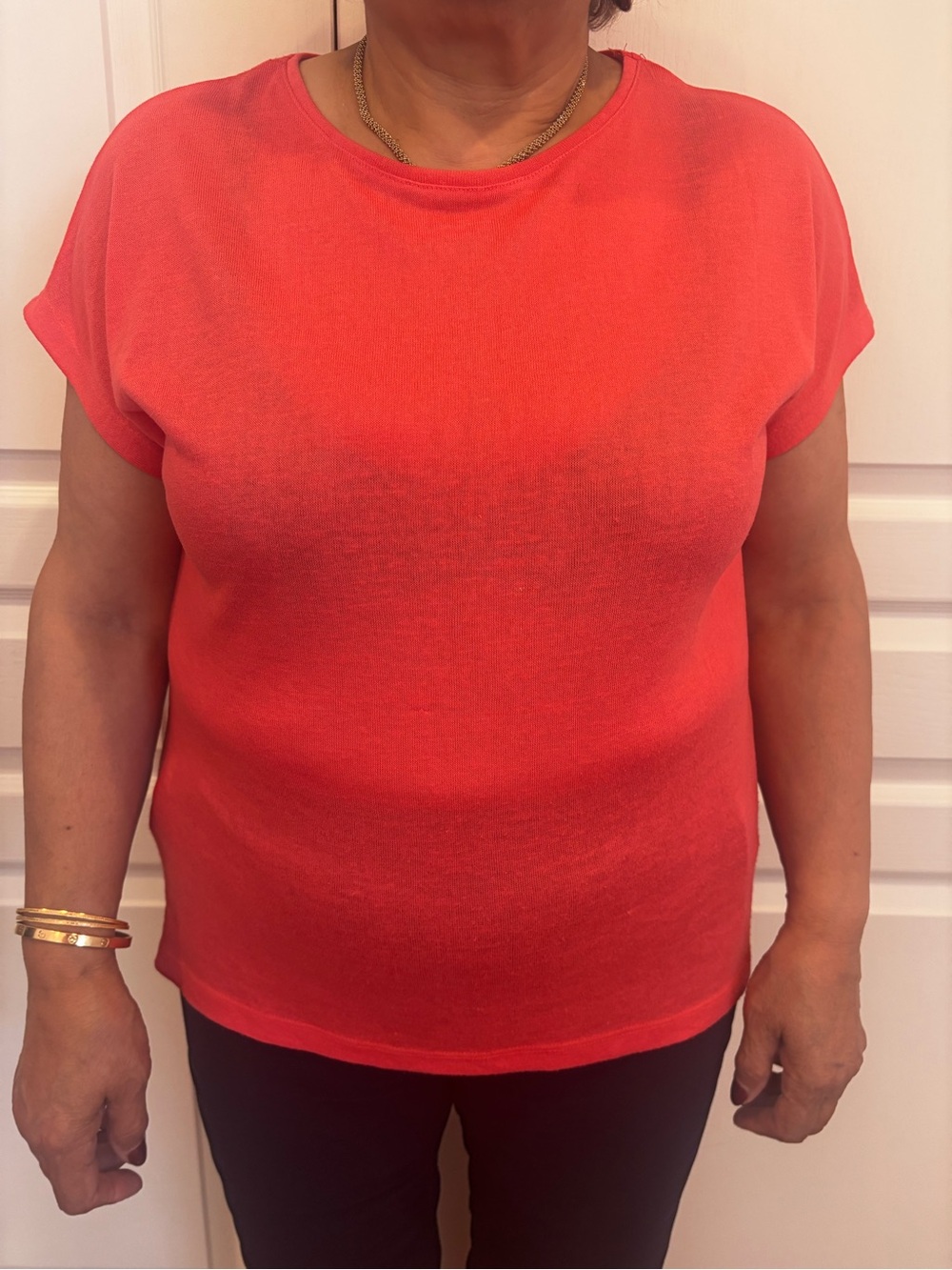 Relaxed Short-Sleeve Crewneck Top in Coral